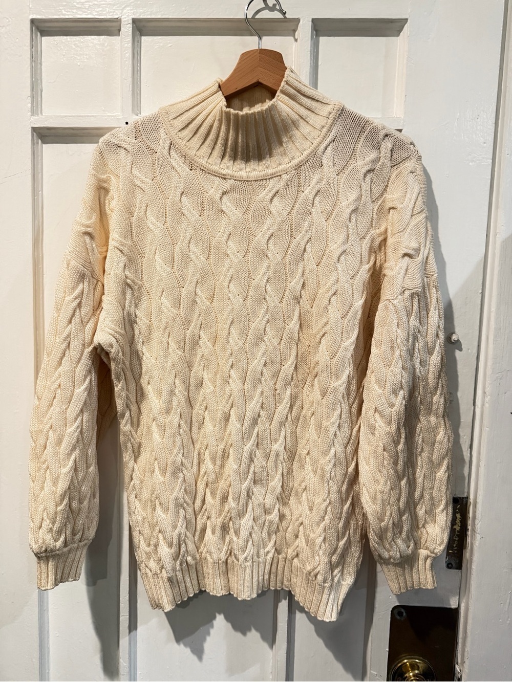 Cream Cable Knit Turtleneck Sweater - Classic Cozy Fit